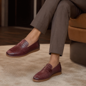 Mocassins Penny en cuir véritable embossé crocodile